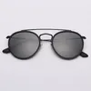 excellent quality fashion sunglasses metal Round glass lens 51mm Double Bridge sunglass model women men uv400 protection sun glasses with blac rainess bans IC31