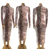 19SS Ny ankomst Kvinnors klänningdesigner för sommar Luxury Snakeskin Print Långärmad Klänning V-Neck Bodycon Dress Sexig Club Style Hot Sale