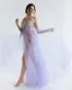 Seksi Illusion Tül Düğün Elbiseler Kadınlar Için Derin V Boyun Aplike Özel Uzun Iç Çamaşırı Gelin Pijama Gecelik Bornoz