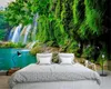 Custom 3d Landscape Wallpaper Green Forest Beautiful Waterfall Landscape Scenery Decorative Silk Mural Wallpaper