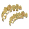 18K Gold Teeth Braces Punk Hip Hop Multicolor Diamond Custom Bottom Teeth Grillz Dental Mouth Fang Grills Tooth Cap Vampire Rapper Jewelry