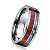 8mm Hawaiian Koa Wood and Abalone Shell Tungsten Carbide Rings Wedding Bands for Men Jewelry Size 6-13