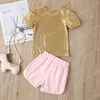 Meninas de Ouro Tops + calça de lantejoulas Set Verão 2020 crianças boutique de roupas Camisetas 0-4T Little Girls mangas curtas 2 Conjuntos de PC