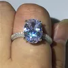 Vecalon 100% reale argento sterling 925 anello di promessa di corte taglio ovale 3ct 5A zircone Cz anelli di fidanzamento nuziale per donna uomo