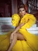 Bright Yellow High Low Prom Dresses Deep V Neck Satin And Tulle Evening Gowns Zipper Back Sexy Party Dress