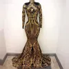 Modest Gold High Neck Mermaid Evening Dresses Long Sleeves Appliqued Velvet Sweep Train Custom Made Formal Prom Party Ball Gown Plus Size