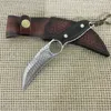 1 шт. Фиксированный лезвие Karambit Claw нож VG10 Damascus стальные лезвия полные танские стали эндони ручка с кожаной оболочкой