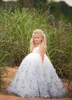 2020 Princess Sleeveless V Back Lace Crystal Flower Dresses Blue Custom Made Girls Kids Evening Gowns First Communion Dress