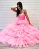 Sleeping Beauty Inspired Prom Dress 2020 Ballgown Ruffles Pink Formal Evening Party Gowns Strapless Neck Long Sweet 16 Gowns Cupcake