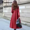 Coue en cuir pour femmes couleur noire et rouge long printemps épais femmes manches manches manche