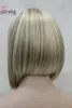 Beauty Short Straight Blonde Highlighted Bob With Bangs Synthetic Wig Black Brown Red Women's Wigs Color Choice