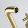 Brass Brushed Gold Basin Faucet Double Handle Brass Surface Bathroom Pool Faucet Hot Water Bathroom Accessories