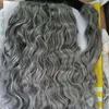 Silvergrå Human Hair Pony Tail Hairpiece Natrure Kinky Curly Dye Free Natural Hightlight Salt och Pepper Gray Hair Ponytail