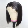 13x4 Wig Wig Wig Indian Droite en dentelle courte Front les cheveux humains pour femmes noires pré-cueillies avec des cheveux bébé remy hai3660234