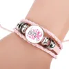 New Breast Cancer Awareness Bracelet For Women Ribbon charm Faith Hope Love Braided leather rope Wrap Bangle Fashion Jewelry