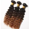 Brazilian Ombre Deep Curly Hair Bundles 3 Tone 1B430 Brown Ombre Brazilian Curly Virgin Human Hair Weaves5403654