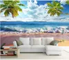 Hurtownie-Murale-Dostosowane Tapety 3D Home Decor Photo Wall Paper Beach Spray Hawaje Seascape Krajobraz Malowanie TV Coconut TV