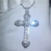Кулон ручной работы Большой Крест с ожерельем из стерлингового серебра 925 пробы с бриллиантом и свадьбой
