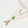 Collier 26 lettres pour femmes, pendentif en pierre naturelle verte, à la mode, multicouches