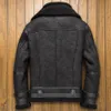 2019 neue Herren Schwarz B3 Schaffell Lammfell Jacke Doppel Kragen Leder Jacke Kurzen Winter Pelzmantel Herren Motorrad