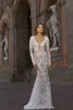 Berta Uzun Kollu Dantel Mermaid Gelinlik 2020 V Boyun Illusion Backless Gelinlikler Robe de Mairee