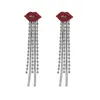 Femmes longue gland boucle d'oreille strass rouge lèvre boucle d'oreille pour cadeau fête mode bijoux accessoires de haute qualité