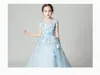 Robe de soirée d'anniversaire de reconstitution historique de sirène fille bleu clair perles Appliques fleurs fille robe de princesse moelleux enfants première Communi220k