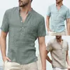 Chemises d'été respirantes à manches courtes pour hommes, Sexy, col en V, col Henley, boutons, amples, 3XL, chemises décontractées, couleur de base, Camisa Masculina