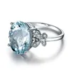 European and American fashion natural sea blue topaz butterfly ring plated with platinum and inlaid with zircon ring2678014