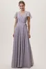 Country Bridesmaid Dresses V Neck A Line Short Sleeves Chiffon Floor Length Cheap Prom Dress Formal Party Gowns5646083