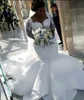 南アフリカ人マーメイドのウェディングドレスレースアップリケプラスサイズのシアーロングスリーブブライダルガウンサテンスイープトレインの結婚式のvestidos