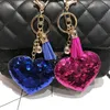 10 pcs/Lot filles mode bijoux porte-clés paillettes coeur forme avec gland pendentif ornement porte-clés pour femmes sacs décoration