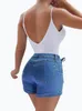 女性の短いジーンズカフサッシェススリムハイウエストデニムミニセクシーなショートパンツ洗浄されたショートジーンズはベルト送料無料