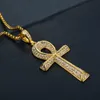 Vintage Cubic Zirconia Hiphop Cross Pendant Necklaces For Men Stainless Steel Jesus Jewelry Crystal 18K Gold Plated Life Key Necklace Gift