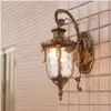 European Style Outdoor Balcony Garden Waterproof Down Wall Lamp garden Glass Stone Villa Bronze Classic Light