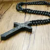 Extra Long Wood Rosary Beads Necklace Big Jesus Christ Huge Pendant Hip Hop New Men Fashion Style Accessories Red Brown 36 inch