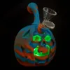 8''Halloween oil rig Glass Bongs Glowing Pumpkin Smoking bong Water pipe Dab rigs with batteirs Silicone Unbreakble hookah