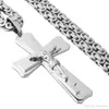 Top venda de aço inoxidável Pingente de Prata Tone Bíblia Cruz Strong longos e grossos Chain Link bizantina presente para homens Jóias