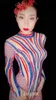 Sparkly Colorful Stripe Stripsuit Jumpsuit Sexy Mesh Cristais Bodysuit Bar Feminino Feminino Singer Show Stage Outfit Dança Performance Traje