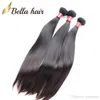 İpeksi düz bakire insan saç örgüsü uzantılar Brezilya Perulu Hint atkı doğal siyah 3/4 demet başına Bella saç 8a