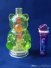 Accessoires de bangs en verre de narguilé d'ours mignon tricolore, Pipes à fumer en verre colorées mini multi-couleurs Pipes à main Meilleur verre de cuillère