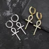 New ICE OUT Hip Hop Ankh cross Earring GoldSilver Color Plated Micro Pave Cubic Zircon Stones Egyptian Key of Life Earrings For w1386348