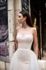 Eleganckie suknie ślubne 2020 Mermaid z odłączanym pociągiem Sheer Neck Koronki Suknie Ślubne Slim Fit Boho Beach Suknia Ślubna Niestandardowy