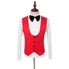 Custom Designe Red Jacquard Bruidegom Tuxedos Zwarte Revers Groomsmen Mannen Trouwjurk Mode Man Jas Blazer Pak (Jas + Broek + Vest + Tie) 1061