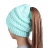 2018 Winter Girls Women Hat Ladies Girl Stretch Soft Knit Hat Messy Bun Cappelli caldi Caps bonnet femme hiver