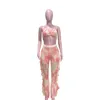 Женский купальный костюм Tie Dye, комплект из двух предметов, РОЗОВЫЙ сетчатый комплект бикини с принтом галактики, бюстгальтер с лямкой на шее, топ с оборками, брюки, костюм9378732