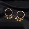 Fashion luxury designer sparkling diamonds zircon circular lovely star tassel pendant stud earrings for women girls silver post