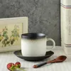 手作りの粗い陶器のコーヒーカップ日本のレトロな創造的な高品質の茶碗とソーサーアートセラミックコーヒーマグ