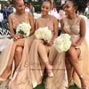 Blush Pink Split Long Bridesmaids Dresses 2019 Sheer Neck With Pearls Pärlade Maid of Honor Gowns Applices Lace Country Wedding GU2578