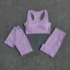 Seamless 3pcs Women Yoga Set Workout Sports Bra Crop Top Short Sleeve T Shirt High Waist Fitness Shorts Gym Clothes Sports Suits